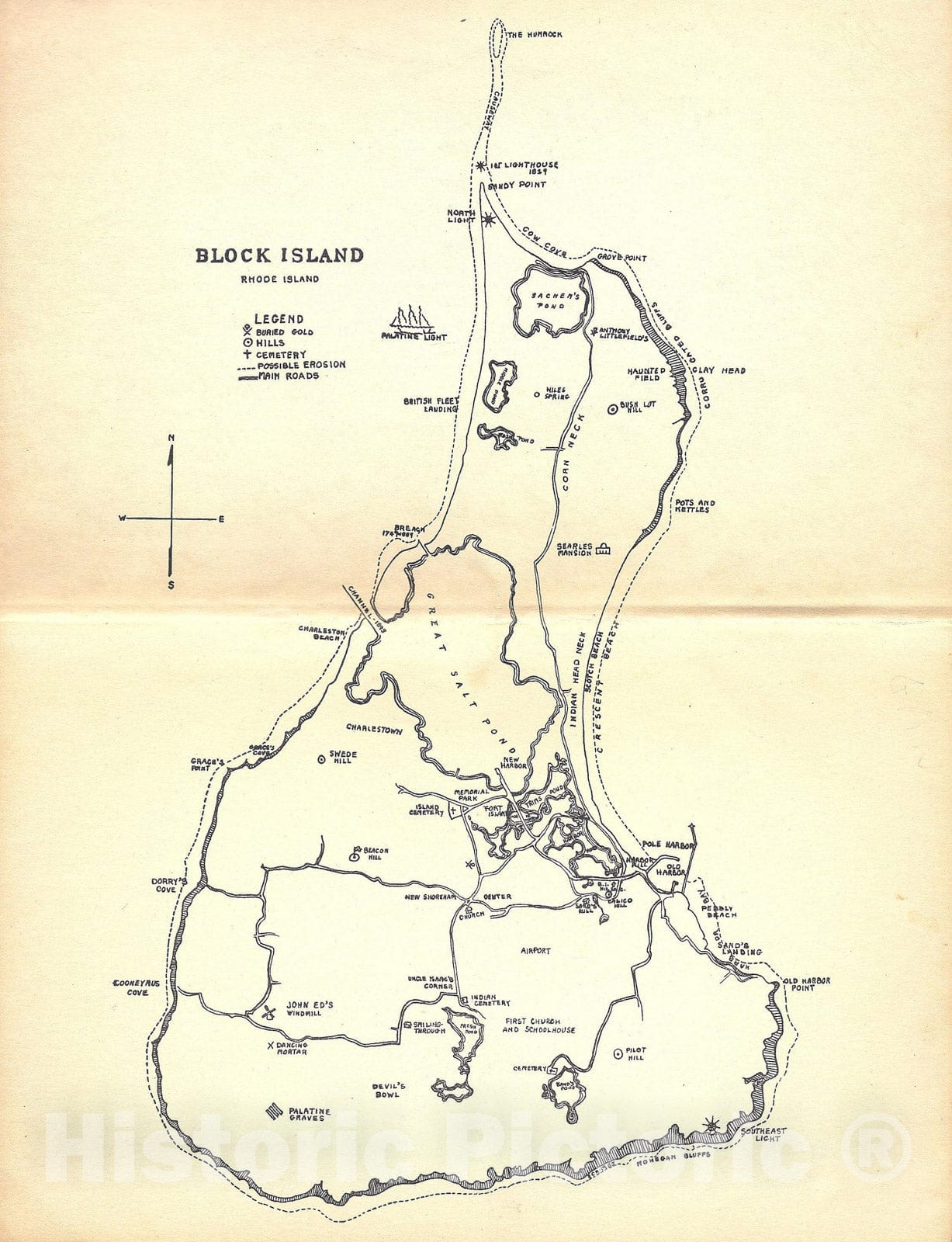 Historic Map : Block Island & New Shoreham 1956 , Vintage Wall Art