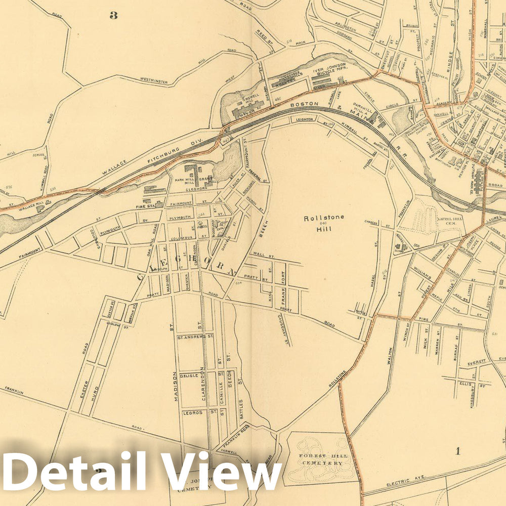 Historic Map : Atlas of Massachusetts, Fitchburg 1904 , Vintage Wall Art
