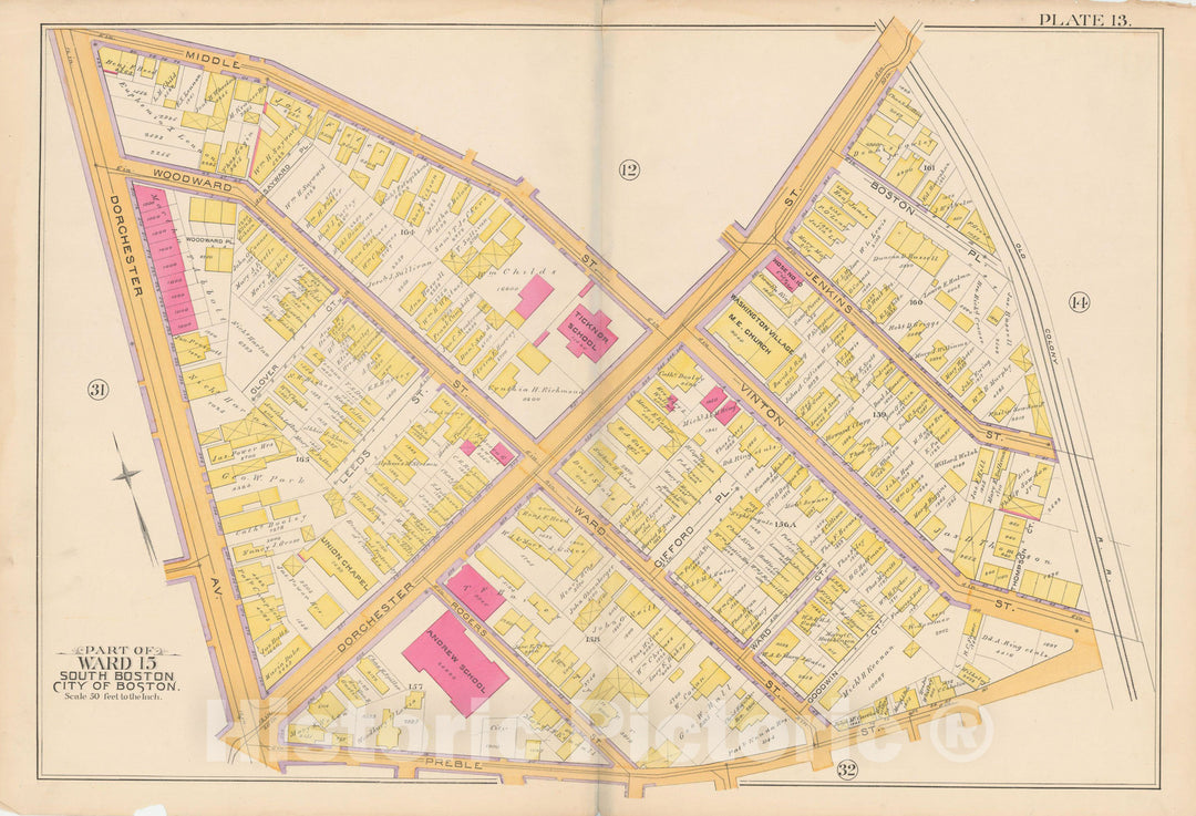 Historic Map : Atlas of South Boston, South Boston 1891 Plate 013 , Vintage Wall Art
