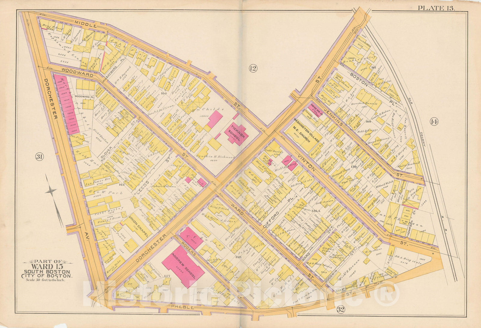 Historic Map : Atlas of South Boston, South Boston 1891 Plate 013 , Vintage Wall Art