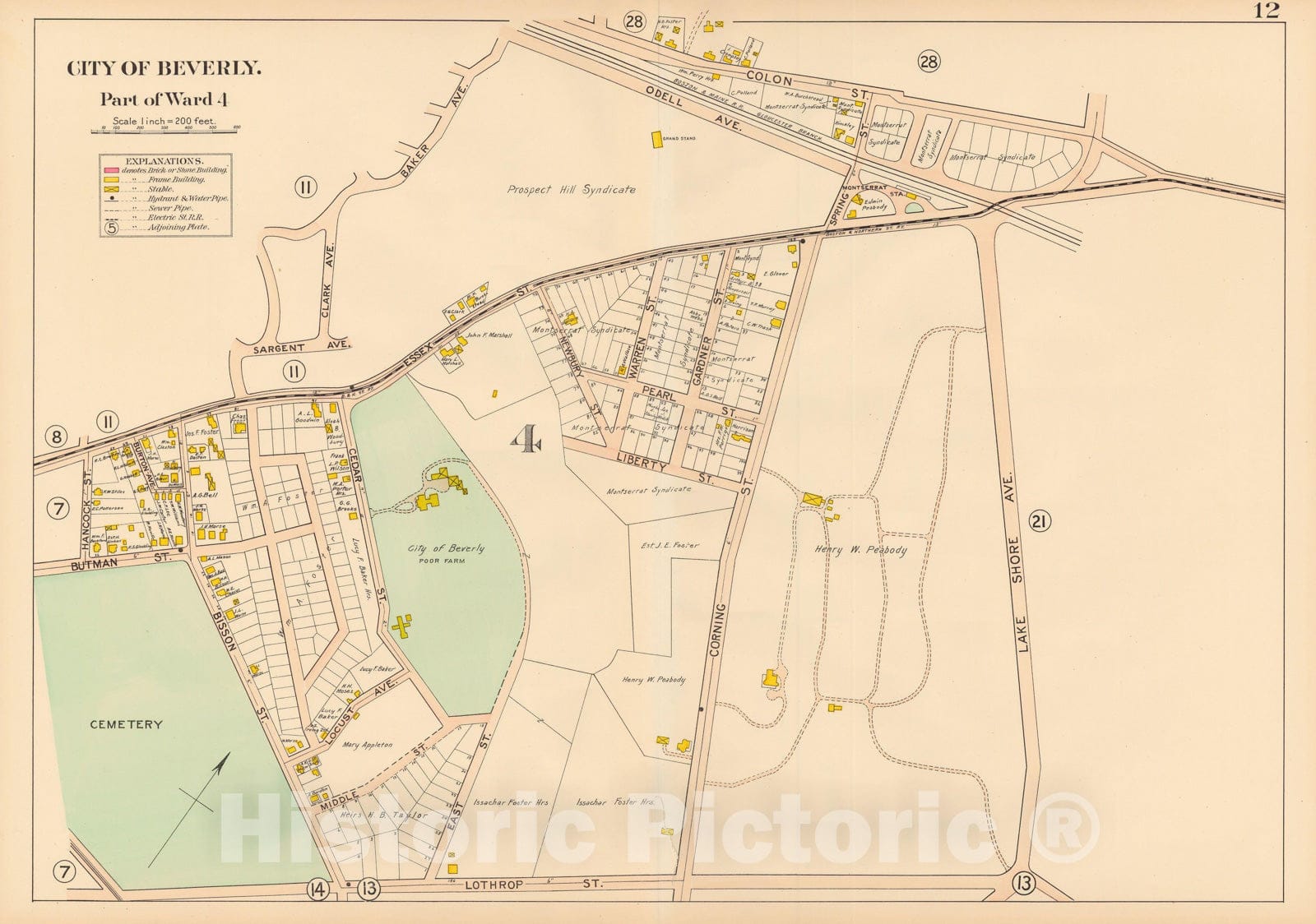 Historic Map : Beverly 1907 Plate 012 , Atlas City of Beverly , Vintage Wall Art