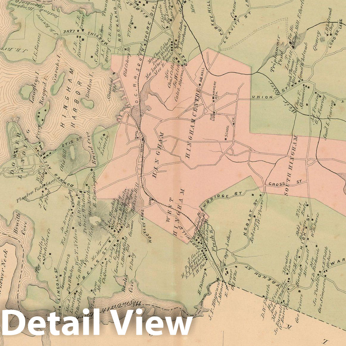 Historic Map : Atlas of Plymouth County Massachusetts, Cohasset & Hingham 1879 , Vintage Wall Art