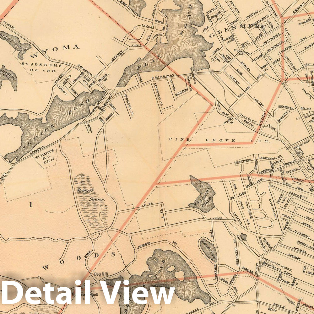 Historic Map : Atlas of Massachusetts, Lynn 1891 , Vintage Wall Art