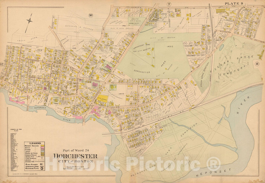 Historic Map : Atlas of Dorchester, West Roxbury and Brighton, Dorchester 1899 Plate 009 , Vintage Wall Art