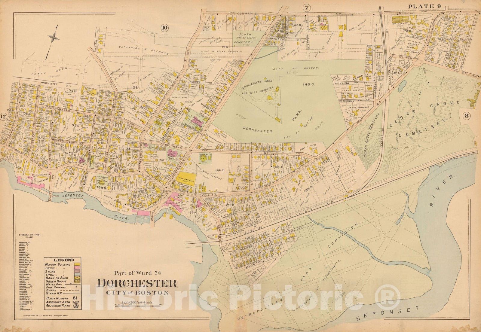 Historic Map : Atlas of Dorchester, West Roxbury and Brighton, Dorchester 1899 Plate 009 , Vintage Wall Art
