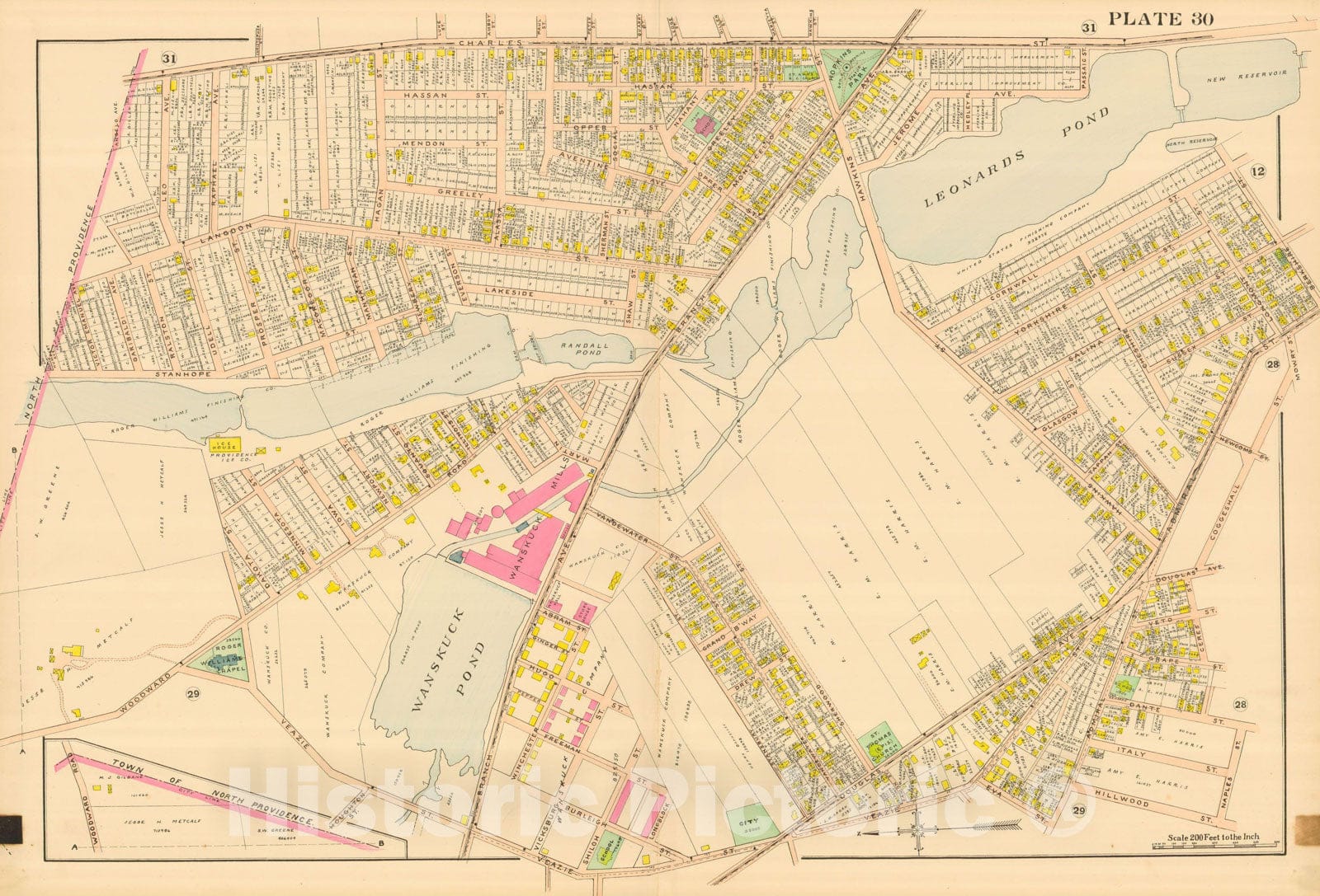 Historic Map : Atlas City of Providence Rhode Island, Providence 1908 Plate 030 , Vintage Wall Art