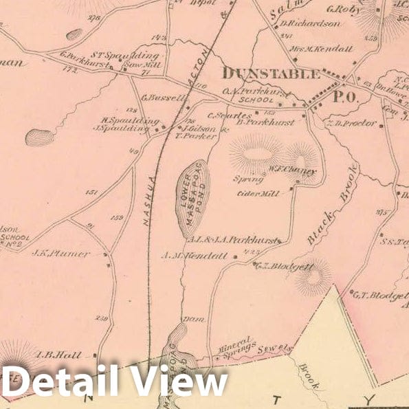 Historic Map : County Atlas of Middlesex Massachusetts, Dunstable 1875 , Vintage Wall Art