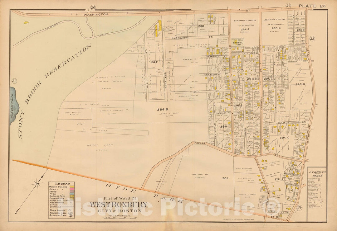 Historic Map : Atlas of Dorchester, West Roxbury and Brighton, Roslindale 1899 Plate 025 , Vintage Wall Art