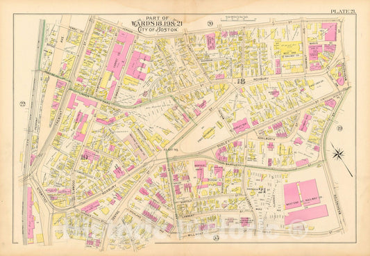 Historic Map : Atlas City of Boston Proper 1895 Plate 021 , Vintage Wall Art
