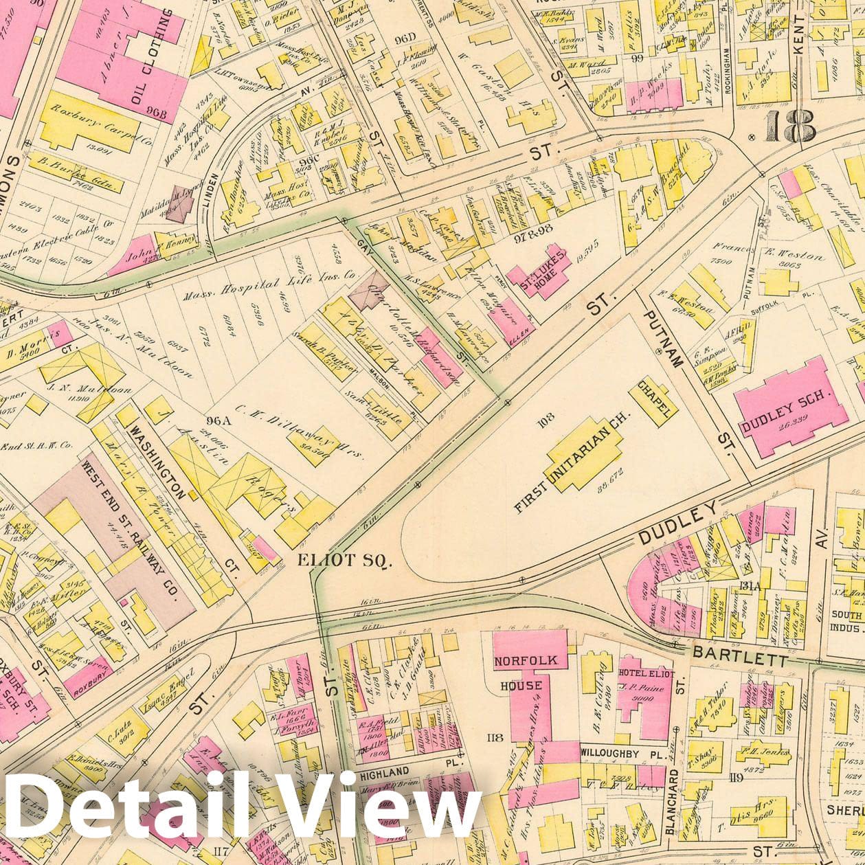Historic Map : Atlas City of Boston Proper 1895 Plate 021 , Vintage Wall Art
