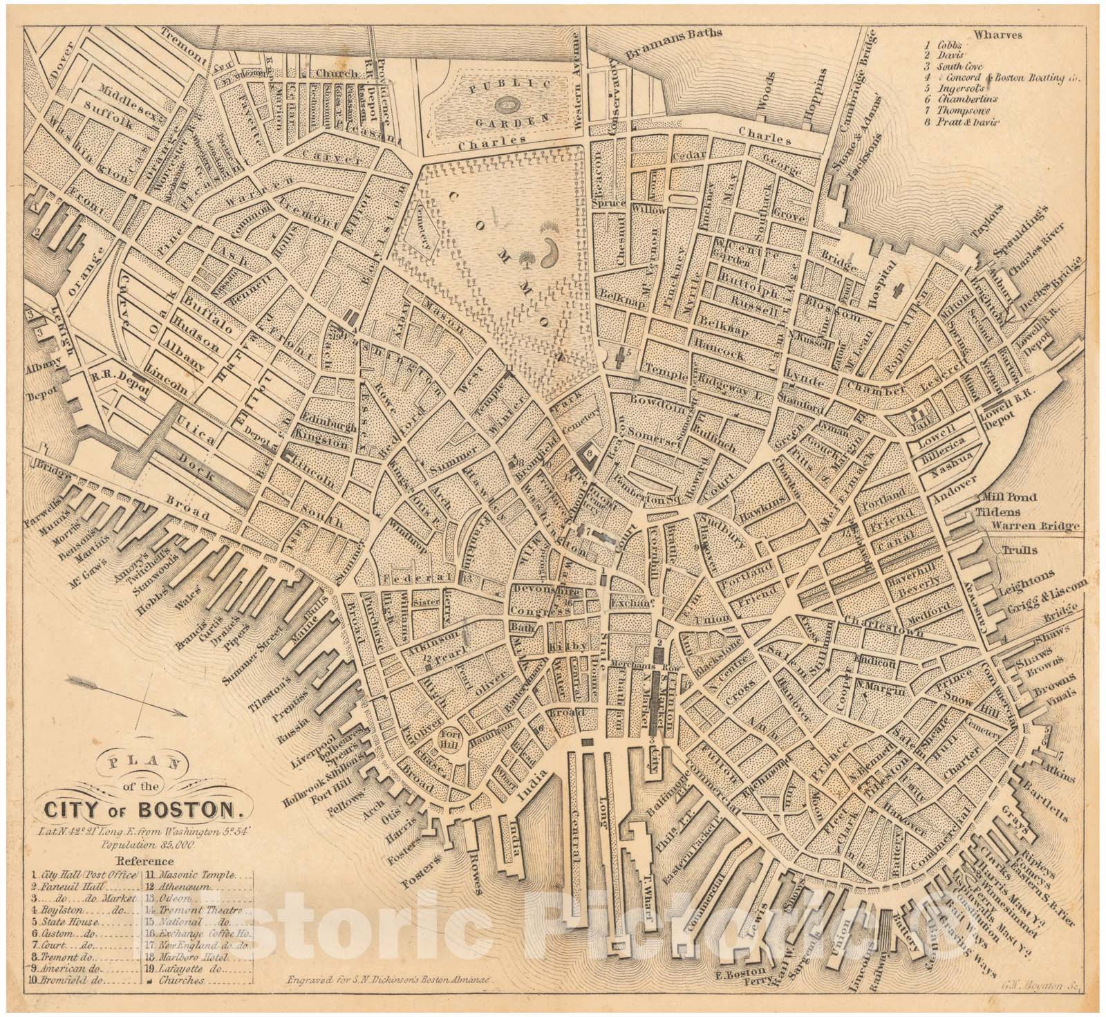 Historic Map : Boston Directory & Almanac, Boston 1841 , Vintage Wall Art