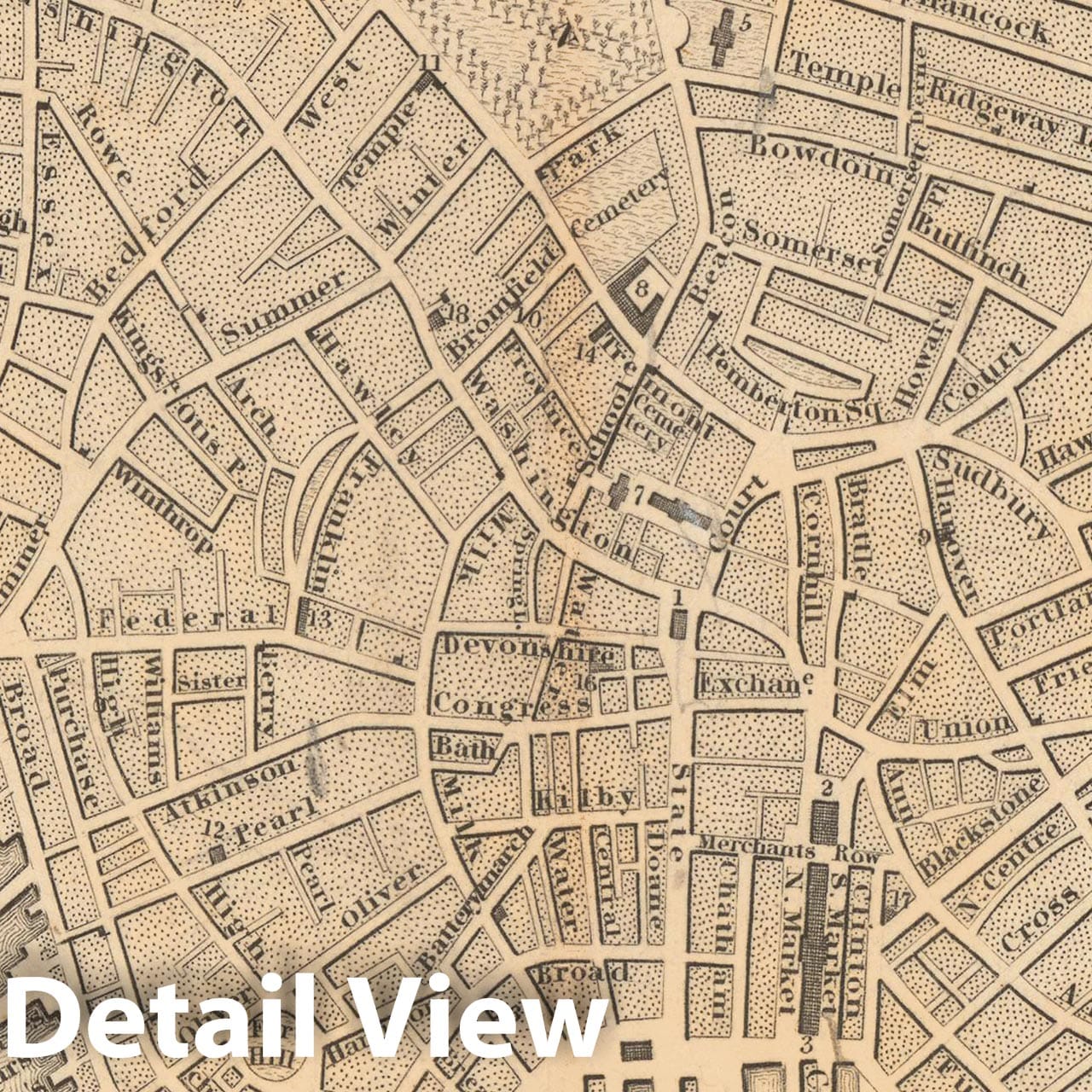 Historic Map : Boston Directory & Almanac, Boston 1841 , Vintage Wall Art