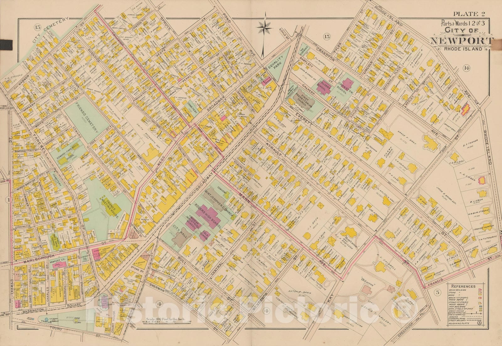 Historic Map : Atlas City of Newport, Rhode Island, Newport 1907 Plate 002 , Vintage Wall Art