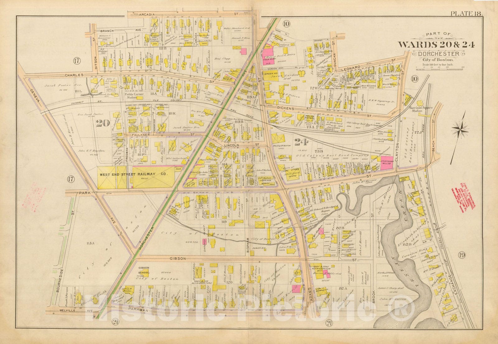 Historic Map : Atlas City of Boston, Vol. 5, Dorchester, Dorchester 1898 Plate 018 , Vintage Wall Art