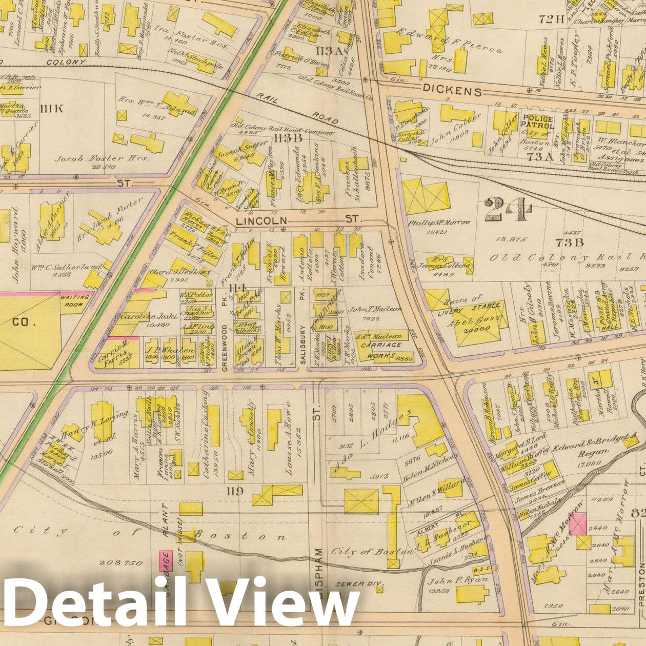 Historic Map : Atlas City of Boston, Vol. 5, Dorchester, Dorchester 1898 Plate 018 , Vintage Wall Art