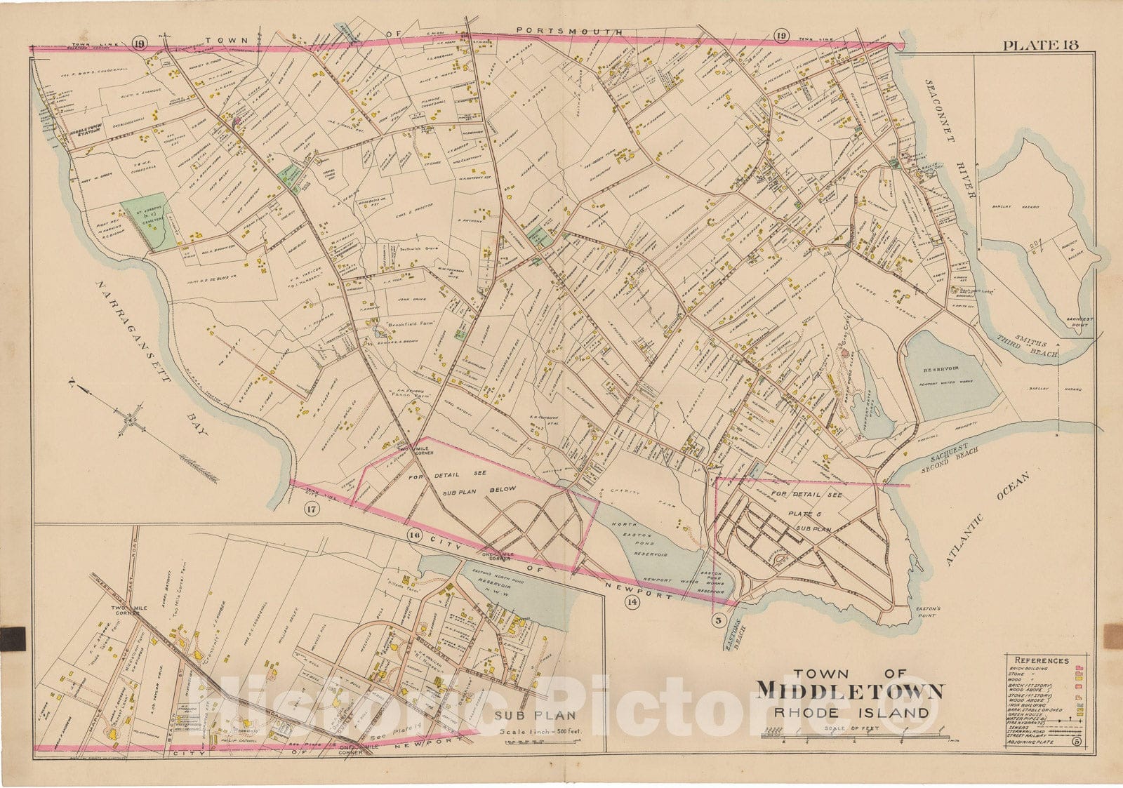 Historic Map : Atlas City of Newport, Rhode Island, Middletown 1907 Plate 018 , Vintage Wall Art
