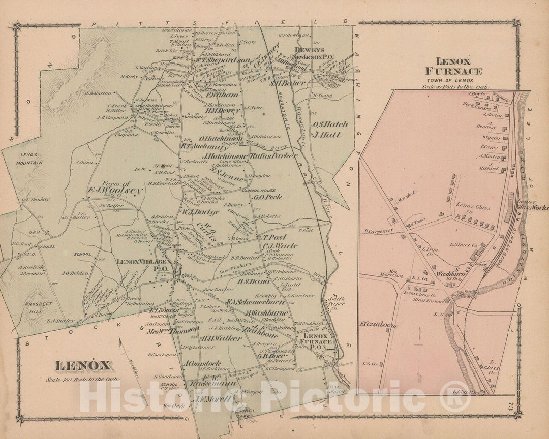 Historic Map : County Atlas of Berkshire County, Lenox 1876 , Vintage Wall Art