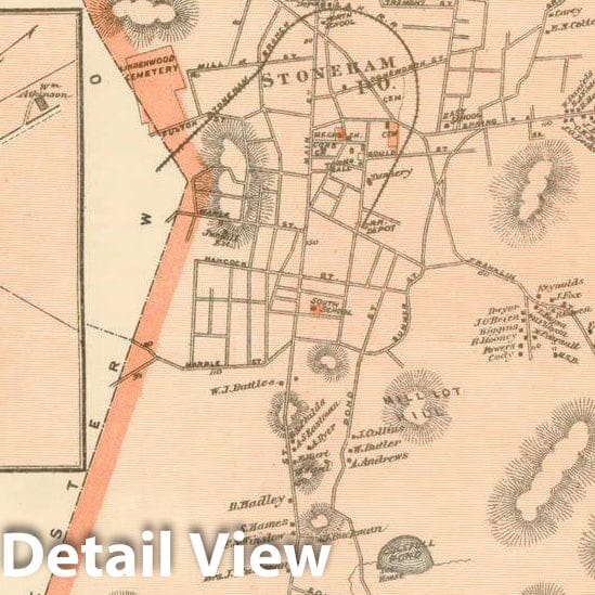 Historic Map : County Atlas of Middlesex Massachusetts, Stoneham 1875 , v2, Vintage Wall Art