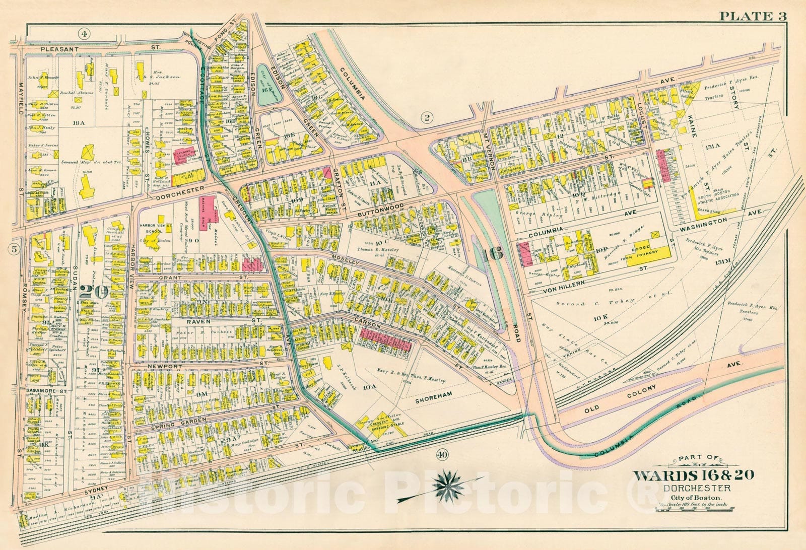 Historic Map : Atlas City of Boston, Vol. 5, Dorchester, 4th Ed., Dorchester 1904 Plate 003 , Vintage Wall Art