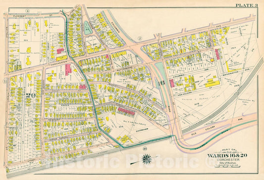 Historic Map : Atlas City of Boston, Vol. 5, Dorchester, 4th Ed., Dorchester 1904 Plate 003 , Vintage Wall Art