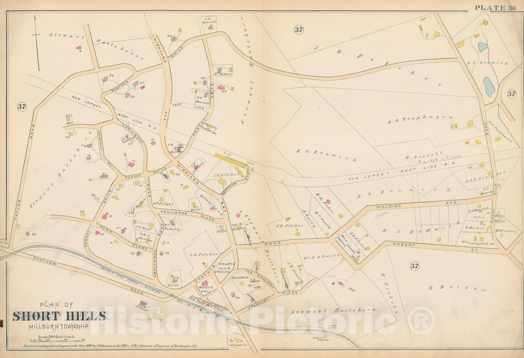 Historic Map : Atlas of Essex County, New Jersey, Millburn 1890 Plate 036 , Vintage Wall Art