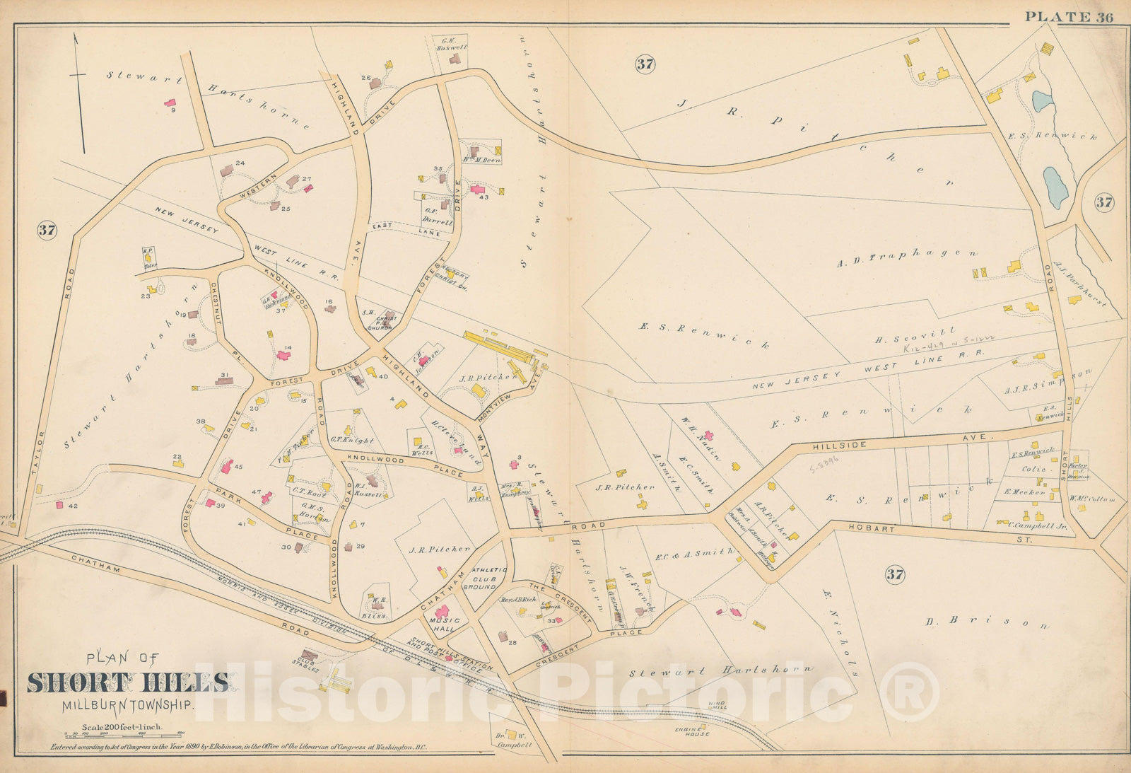 Historic Map : Atlas of Essex County, New Jersey, Millburn 1890 Plate 036 , Vintage Wall Art