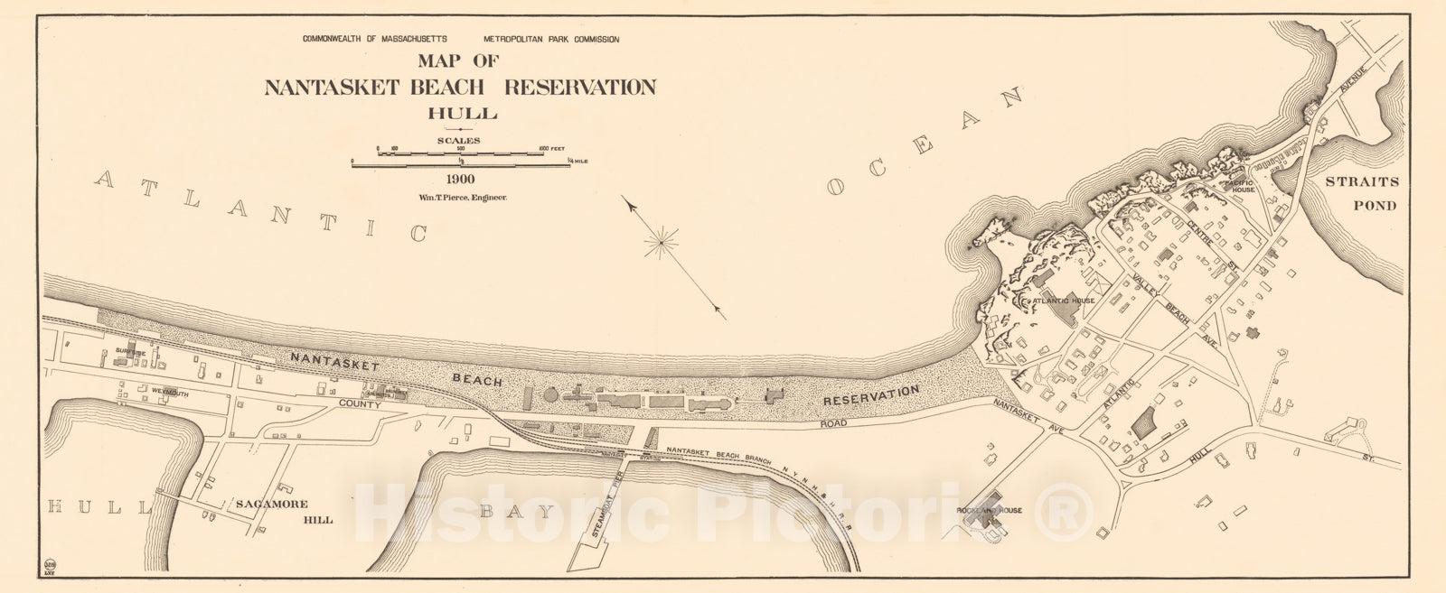 Historic Map : Nantasket Beach Reservation 1900 , Vintage Wall Art