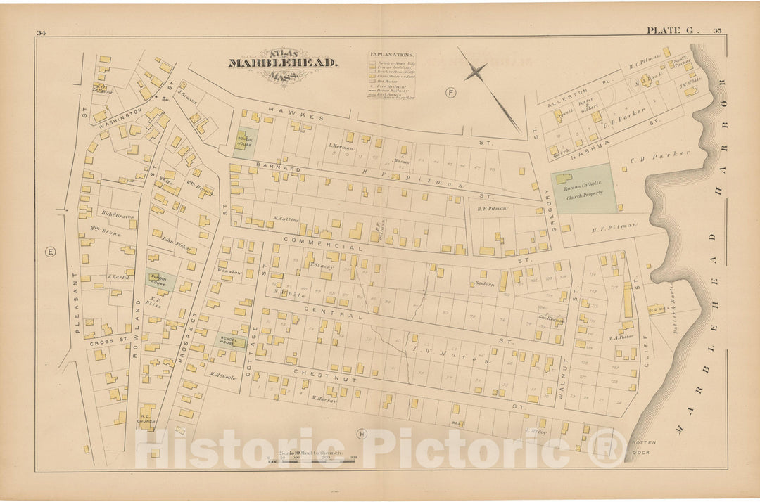 Historic Map : Atlas of Marblehead, Marblehead 1881 Plate G , Vintage Wall Art