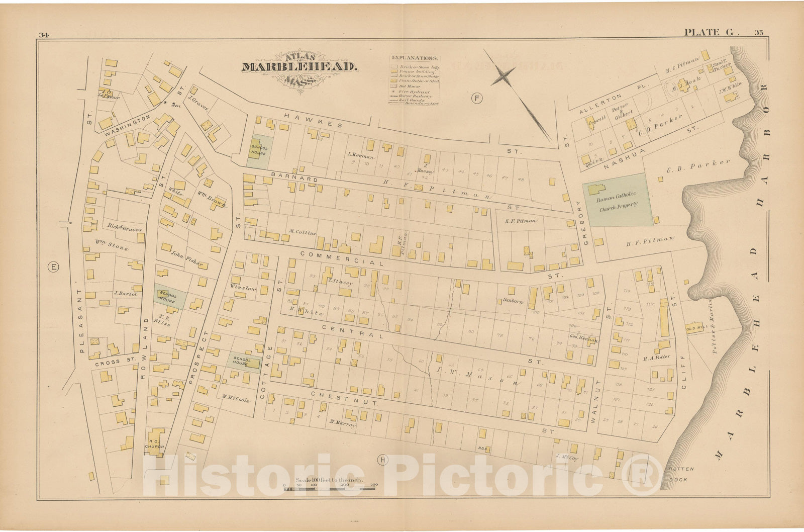 Historic Map : Atlas of Marblehead, Marblehead 1881 Plate G , Vintage Wall Art