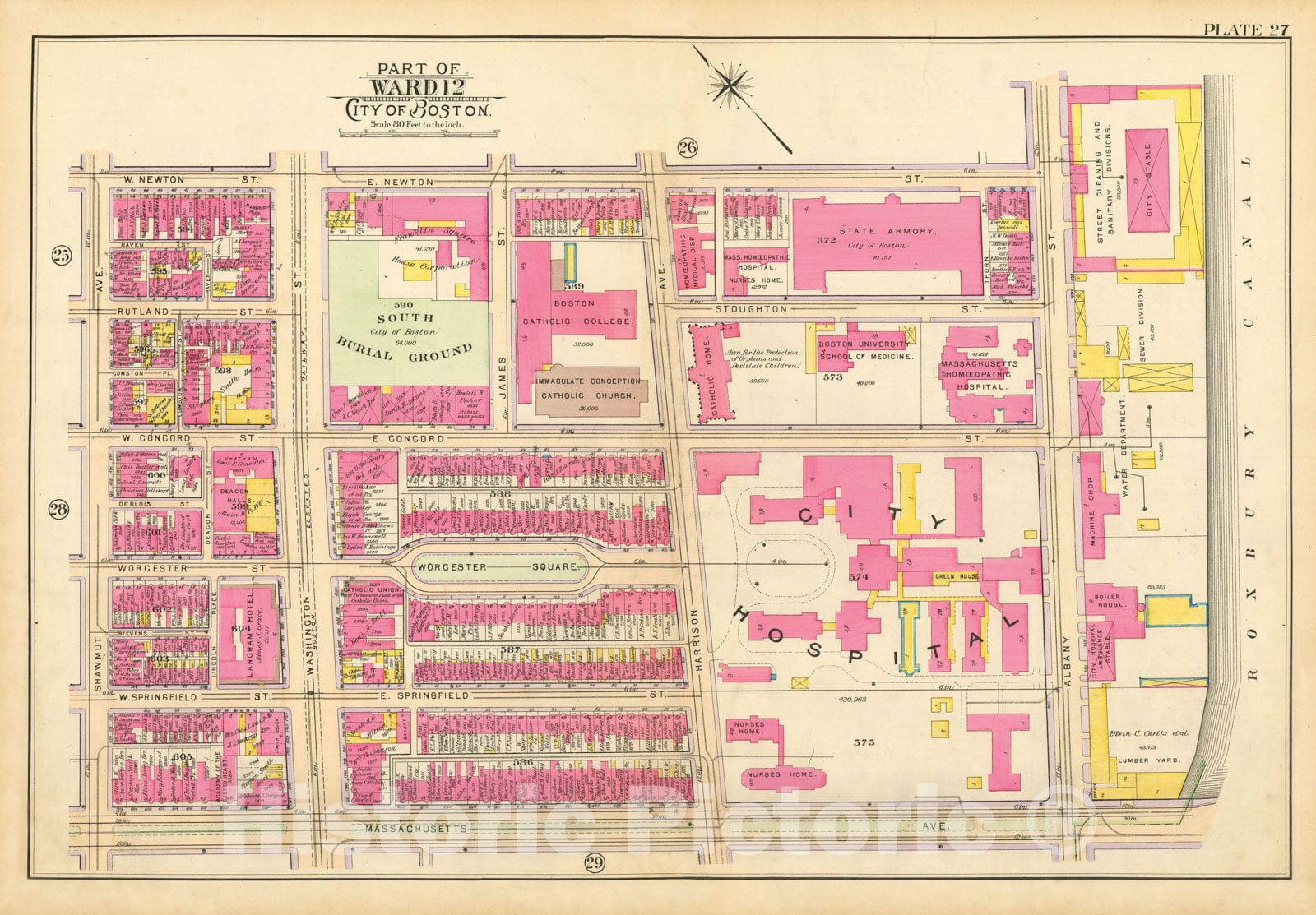 Historic Map : Atlas of Boston Proper, 1902 Plate 027 , Vintage Wall Art