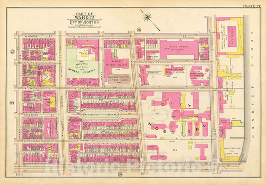 Historic Map : Atlas of Boston Proper, 1902 Plate 027 , Vintage Wall Art