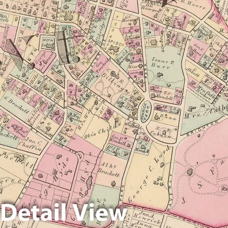 Historic Map : City of Newton, Middlesex County, Newton 1874 Plate M , Vintage Wall Art