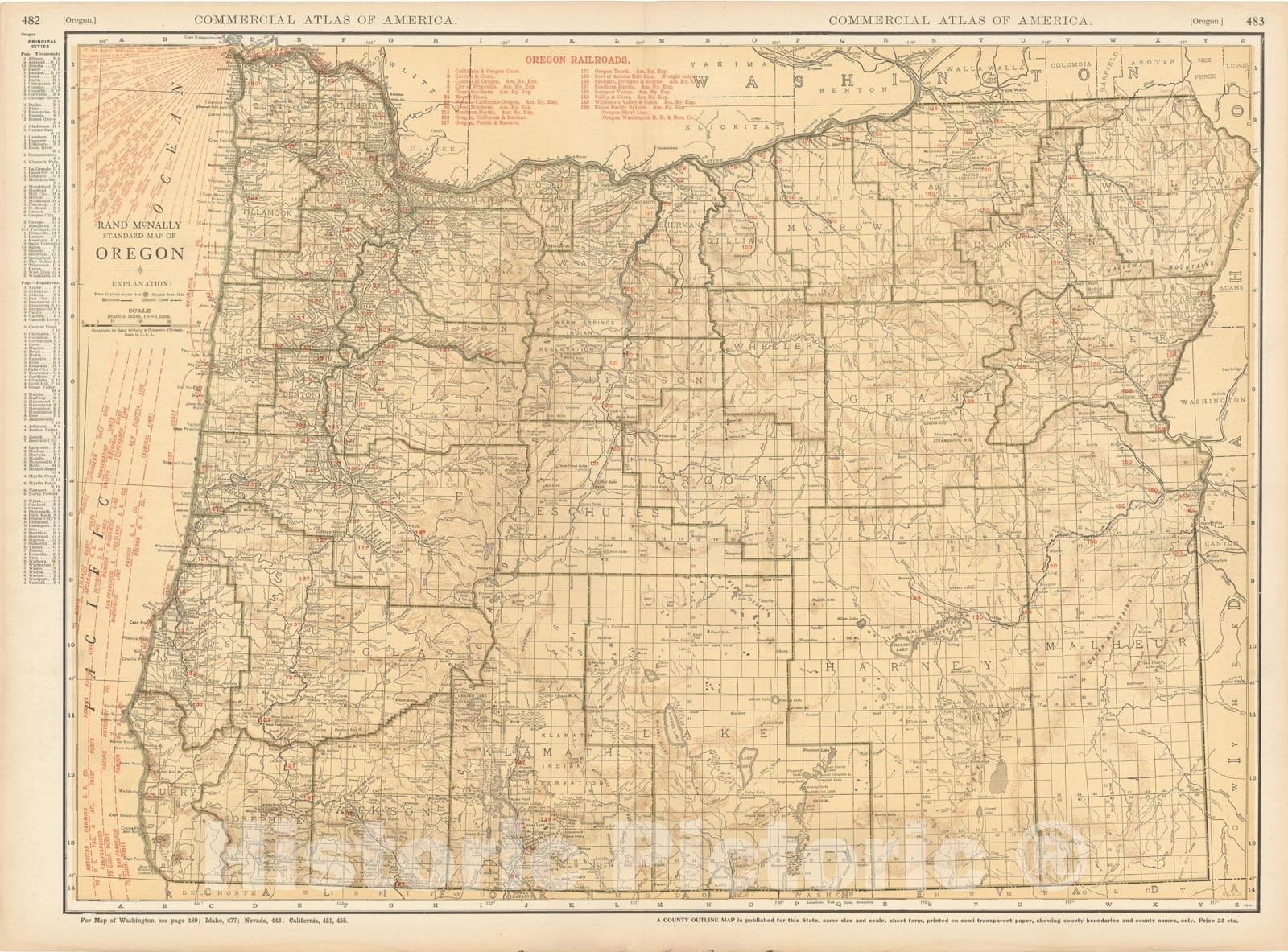 Historic Map : Oregon 1925 , v2, Vintage Wall Art