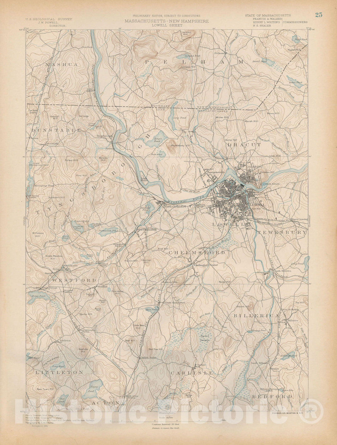Historic Map : Atlas of Massachusetts, Billerica & Carlisle & Chelmsford & Lowell 1890 Page 25 , Vintage Wall Art