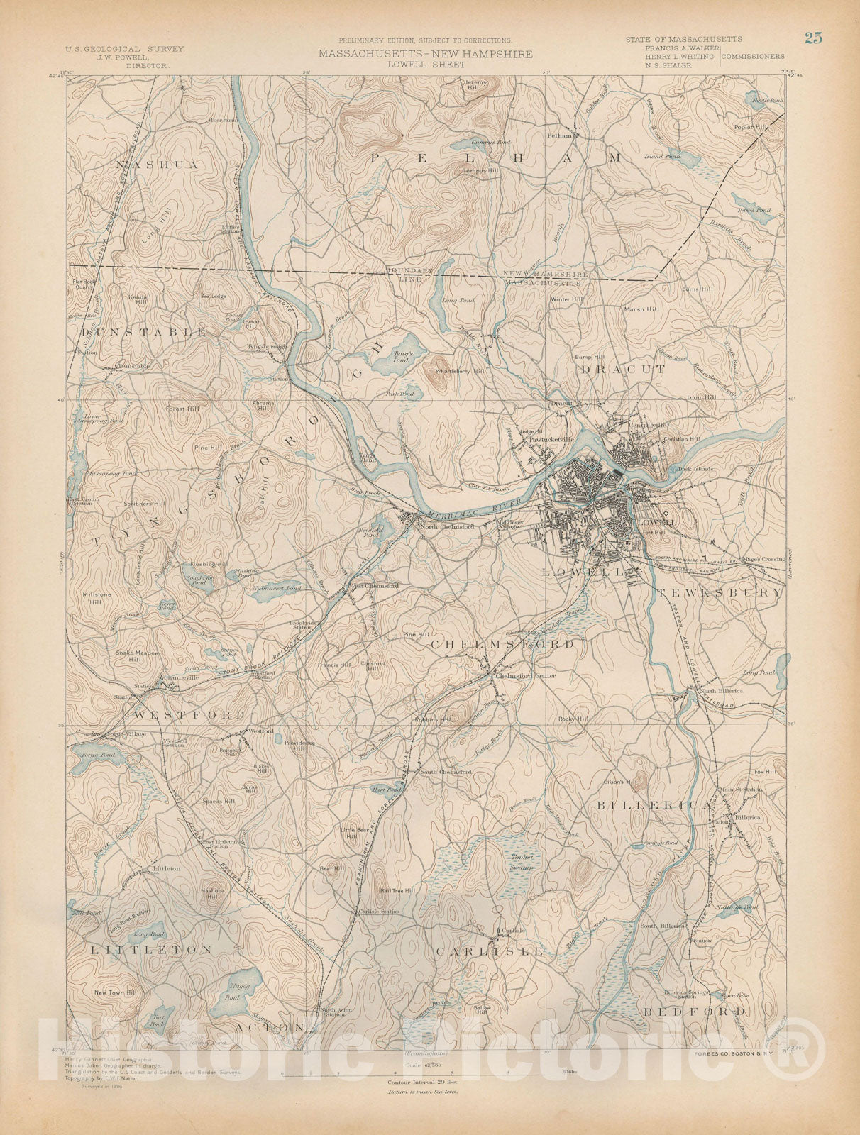 Historic Map : Atlas of Massachusetts, Billerica & Carlisle & Chelmsford & Lowell 1890 Page 25 , Vintage Wall Art