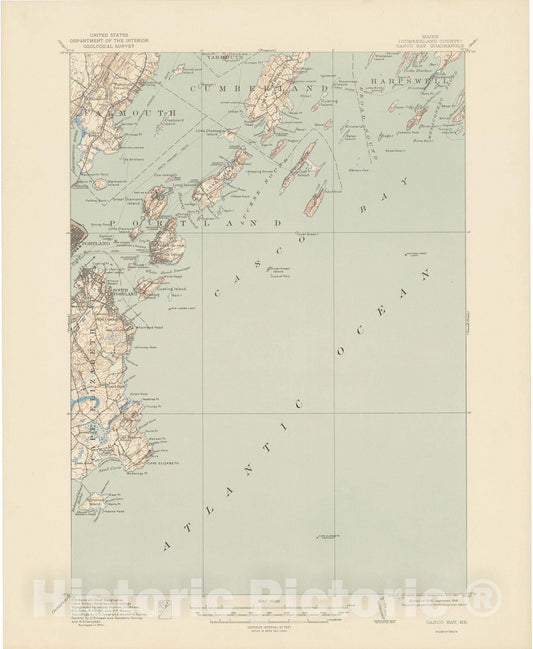 Historic Map : USGS 7.5 Minute Sheets and Quadrangles, Casco Bay & Cumberland & Portland 1948 Topographic Map , Vintage Wall Art