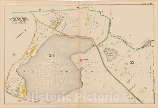 Historic Map : Atlas City of Boston, West Roxbury, Jamaica Plain 1890 Plate 009 , Vintage Wall Art