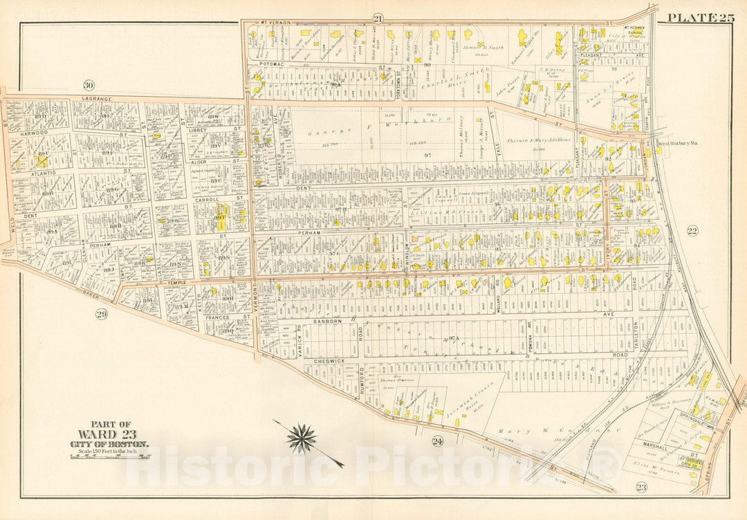 Historic Map : West Roxbury, Jamaica Plain & Roslindale, 1905 Plate 025 , Vintage Wall Art