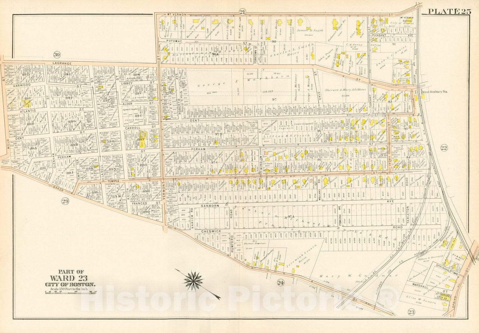 Historic Map : West Roxbury, Jamaica Plain & Roslindale, 1905 Plate 025 , Vintage Wall Art