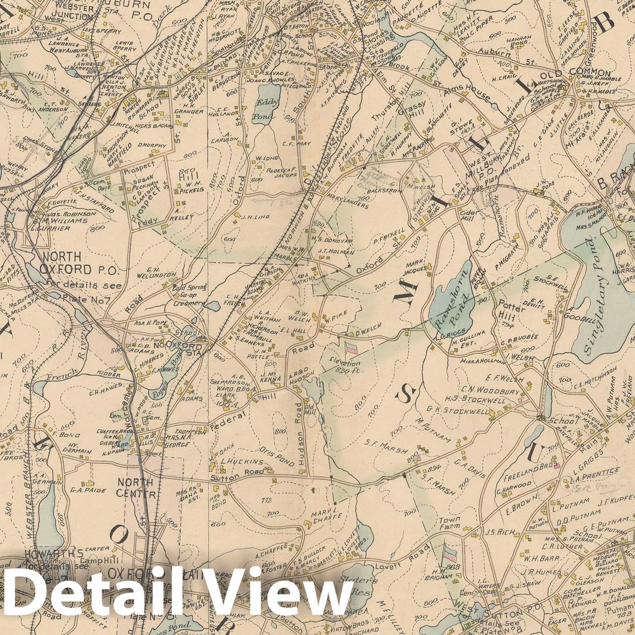Historic Map : New Topo Atlas County of Worcester, Auburn & Millbury & Oxford & Sutton 1898 Plate 006 , Vintage Wall Art