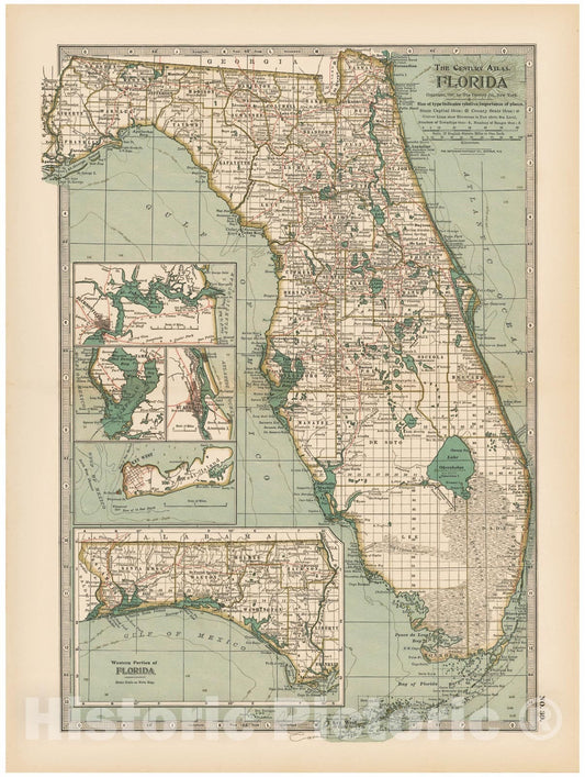 Historic Map : Florida 1897 , The Century Atlas World , Vintage Wall Art