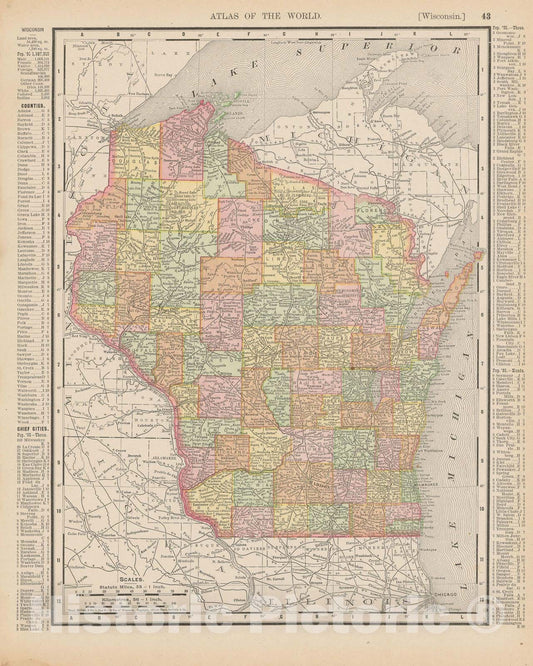 Historic Map : Wisconsin 1900 , Universal Atlas World , Vintage Wall Art