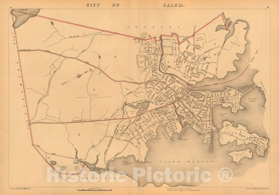 Historic Map : Atlas of Massachusetts, Salem 1891 , Vintage Wall Art
