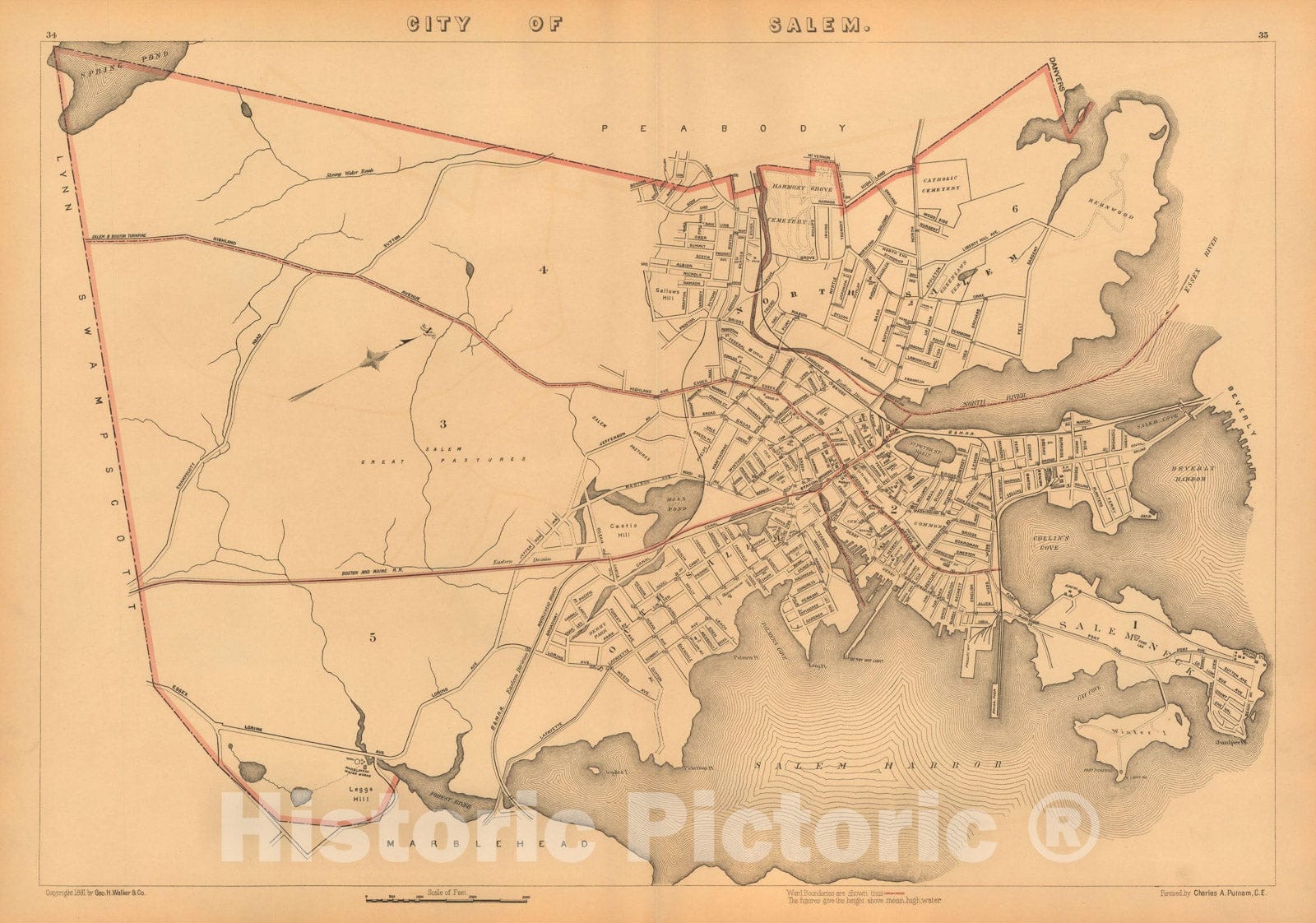 Historic Map : Atlas of Massachusetts, Salem 1891 , Vintage Wall Art