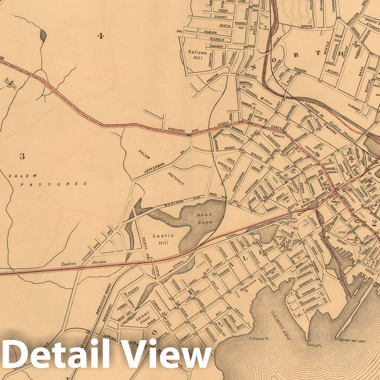 Historic Map : Atlas of Massachusetts, Salem 1891 , Vintage Wall Art