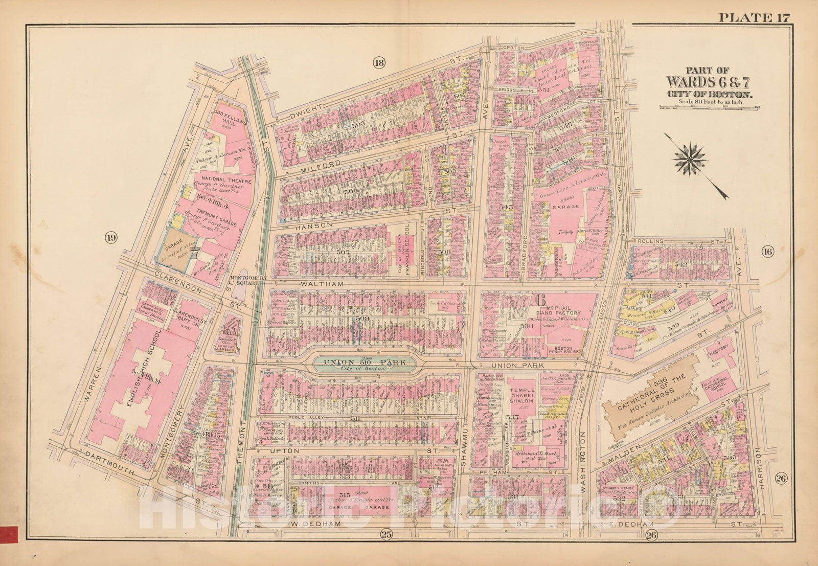 Historic Map : Atlas City of Boston, Boston Proper and Back Bay, Boston 1922 Plate 017 , Vintage Wall Art