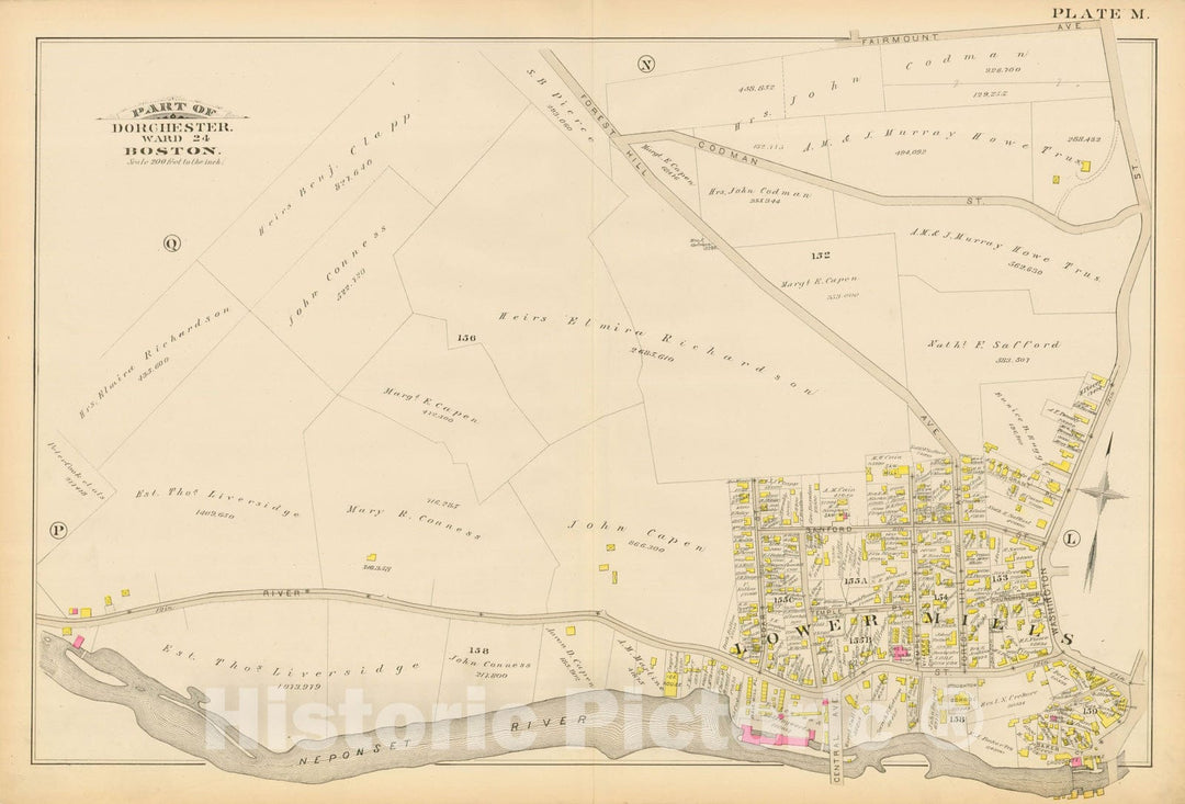 Historic Map : Atlas of Dorchester, Dorchester 1884 Plate M , Vintage Wall Art