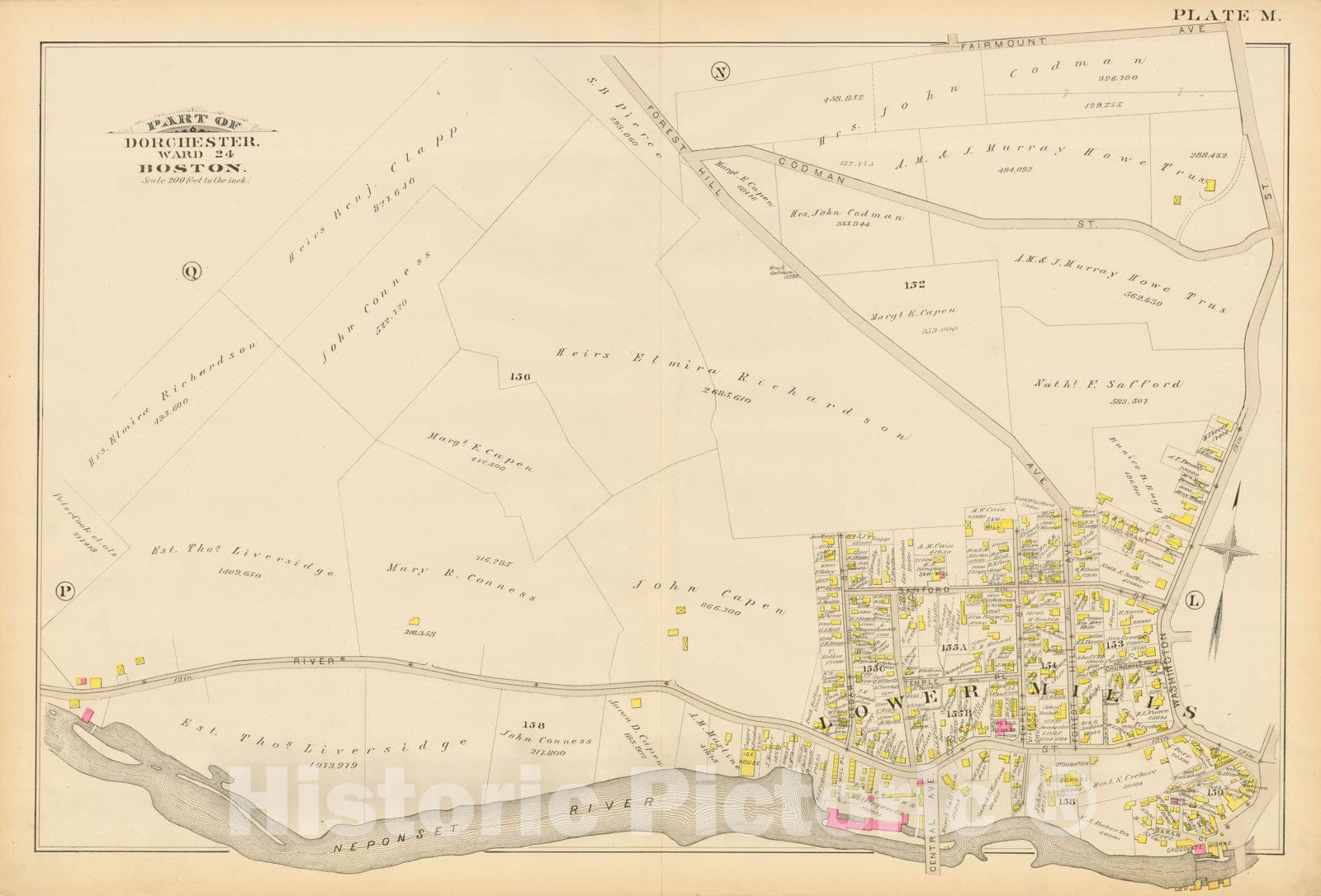 Historic Map : Atlas of Dorchester, Dorchester 1884 Plate M , Vintage Wall Art