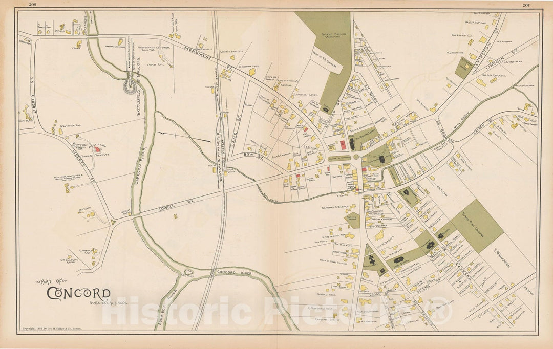 Historic Map : Atlas of Middlesex County, Massachusetts, Concord 1889 , v3, Vintage Wall Art