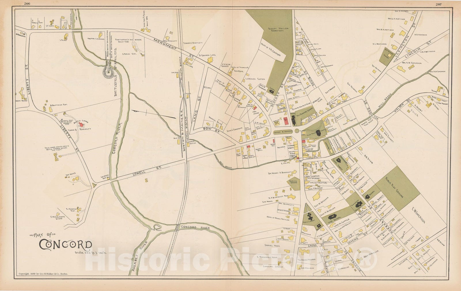 Historic Map : Atlas of Middlesex County, Massachusetts, Concord 1889 , v3, Vintage Wall Art